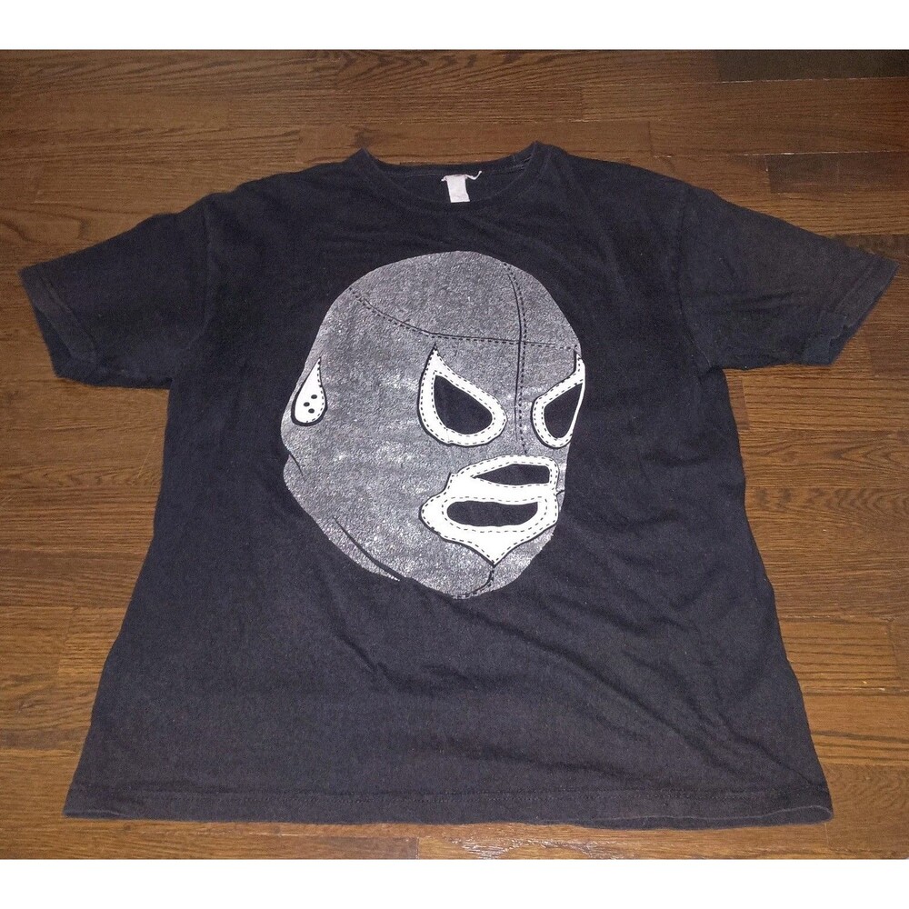 Wrestling Shirt Mens Large Luchador Lucha Libre Mask Mexican Wrestler Black